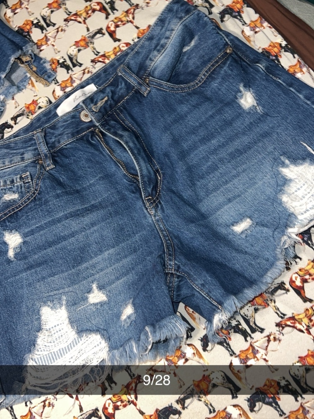 KanCan Distressed Blue Jean Shorts with Frayed Hem